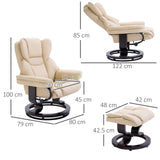 360?? Swivel Recliner Chair with Footstool, PU Leather Manual Reclining Armchair, Cream