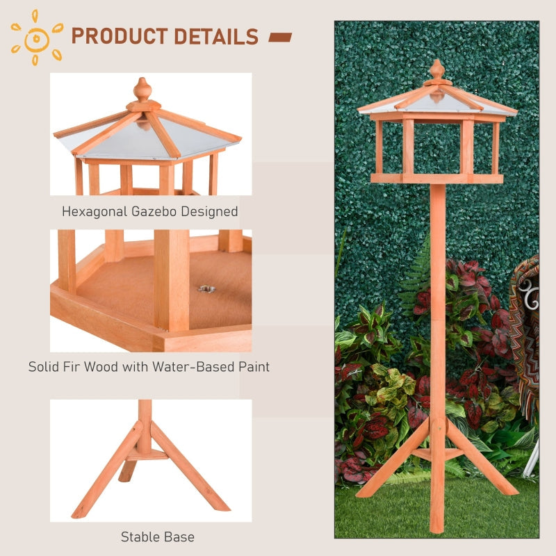 Wooden Bird Table - Free Standing Feeder, Garden Sheltered Feeding Station - Fir Wood