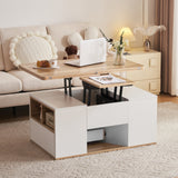 Coffee Table with Storage, Lift Up & 2 Drawers - White & Oak
