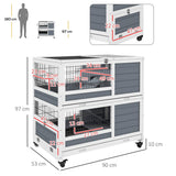 Double Deckers Guinea Pig Cage, Indoor Rabbit Hutch with Feeding Trough, Trays, Ramps, Openable Top - Grey
