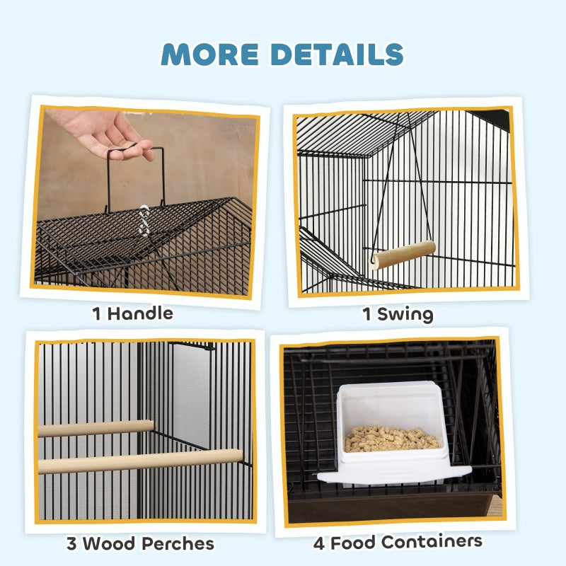 Metal Bird Cage with Plastic Swing, Perch, Food Container, Tray, Handle