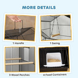 Metal Bird Cage with Plastic Swing, Perch, Food Container, Tray, Handle