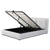 4ft6 Double Upholstered Storage Bed - Hydraulic Lift, Velvet Bed Frame with Removable Headboard, Beige