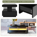 Black High Gloss LED Coffee Table - Living Room Centre Table with 2 Drawers & Storage