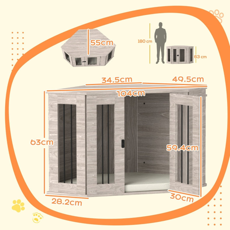 PawHut Dog Crate Side Table with Cushion, 104 x 55 x 63cm - Walnut Brown