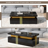 Black Rectangular Coffee Table - Marble Effect Top, 2 Wooden Drawers, 100x50x40cm