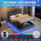 Ottoman Double Bed with LED Lighting, Hydraulic Storage, Adjustable Headboard, Grey PU Leather