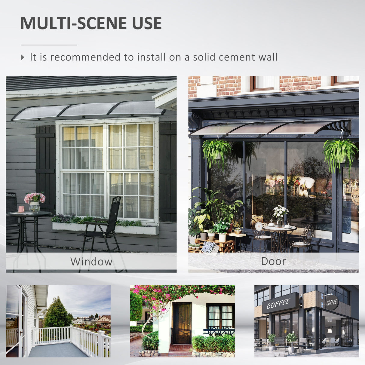 Front Door Canopy, 303 x 96cm Rain Shelter, Clear