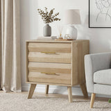 Single Bedside Table with 2 Drawers - Modern Bedroom Storage Cabinet with Metal Handles, Oak Effect
