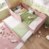 3ft Single Velvet Daybed with Pull-Out Trundle - Pink Upholstered Bed
