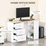 Computer Desk with 3 Storage Shelves & Drawers, White