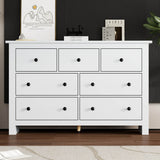 White Sideboard with 7 Drawers - Storage Cabinet for Living Room & Kitchen