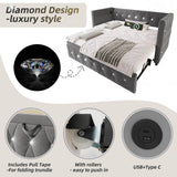 3ft Single Velvet Daybed with Trundle - Sofa Bed with USB & Type C Charging, Grey