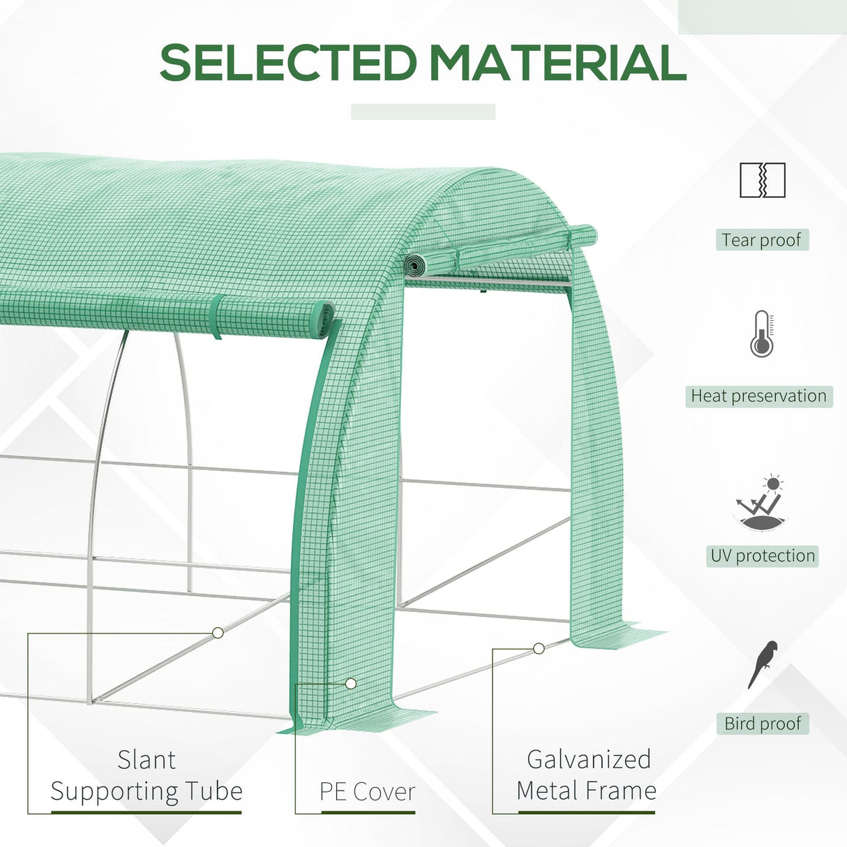 Polytunnel Greenhouse Walk-in Grow House Tent, Roll-up Sidewalls, Zipped Door, 12 Windows, 6x3x2m, Green