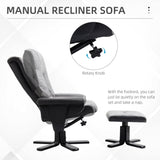 Fabric Recliner Sofa Armchair with Footstool, Swivel, Grey