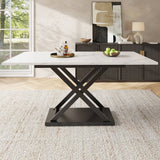 Extendable Dining Table 120-160cm - White Marble Effect Top, Black Cross Legs