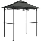 Grill Gazebo, Double Tiered BBQ Shelter Canopy with LED Lights, 2 Side Shelves, Hooks, Dark Grey