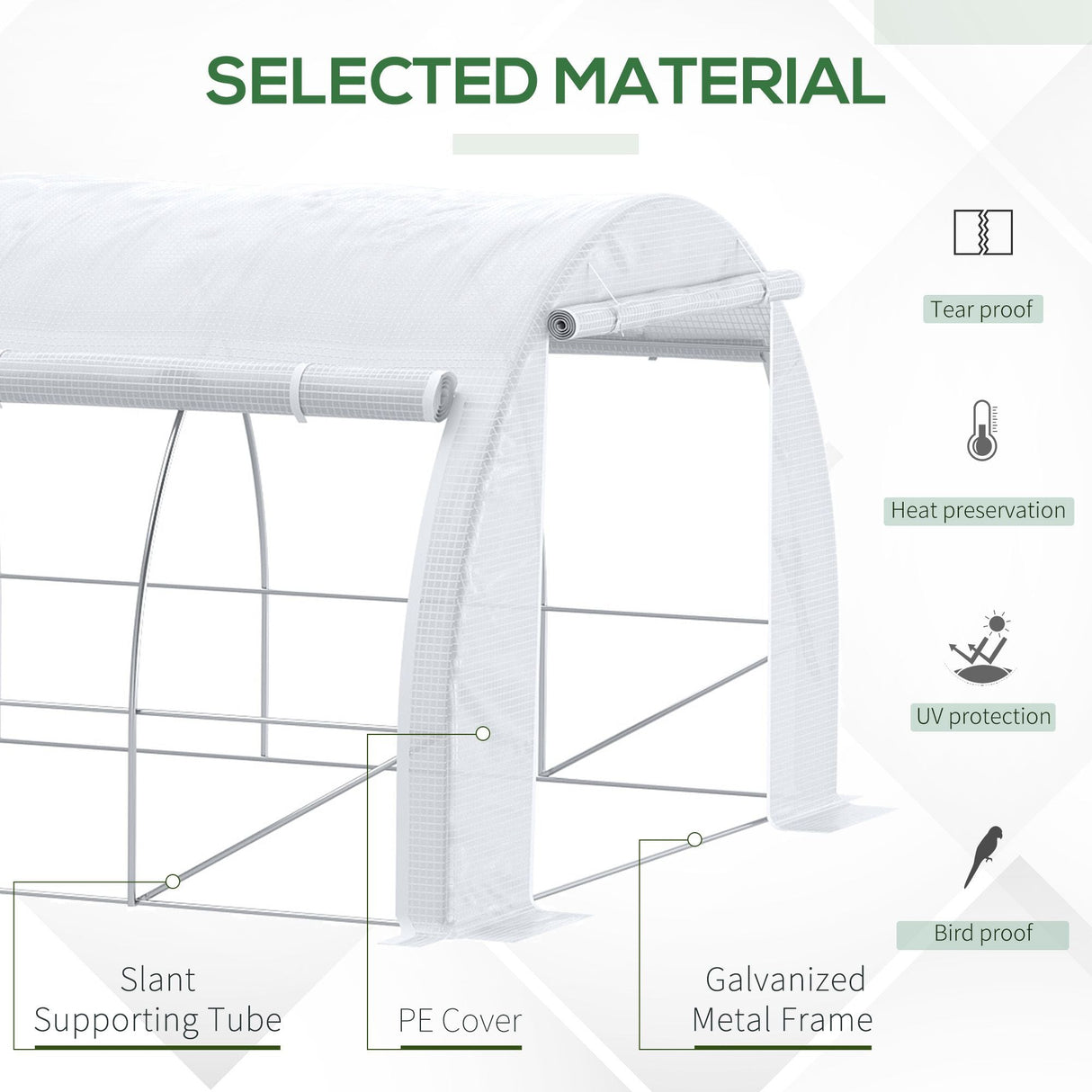 Polytunnel Greenhouse, 6 x 3 x 2 m Walk-in Grow House Tent with Steel Frame, White