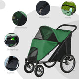 PawHut Foldable Pet Stroller with Washable Cushion, Storage Bags, Safety Leash, Dark Green