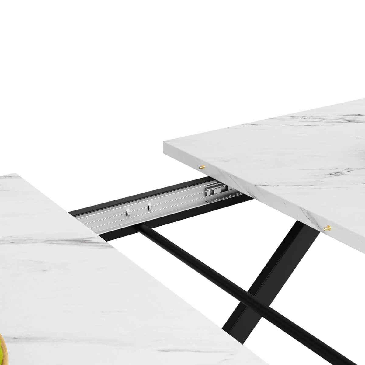 Extendable Dining Table 120-160cm - White Marble Effect Top, Black Cross Legs