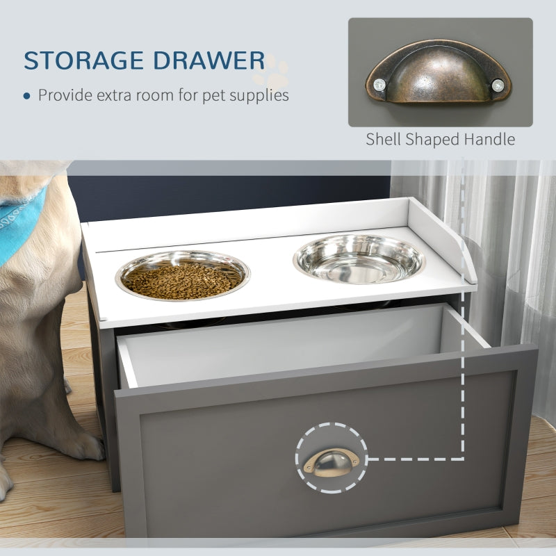 Stainless Steel Raised Dog Bowls with 21L Storage Drawer for Large Dogs - Grey