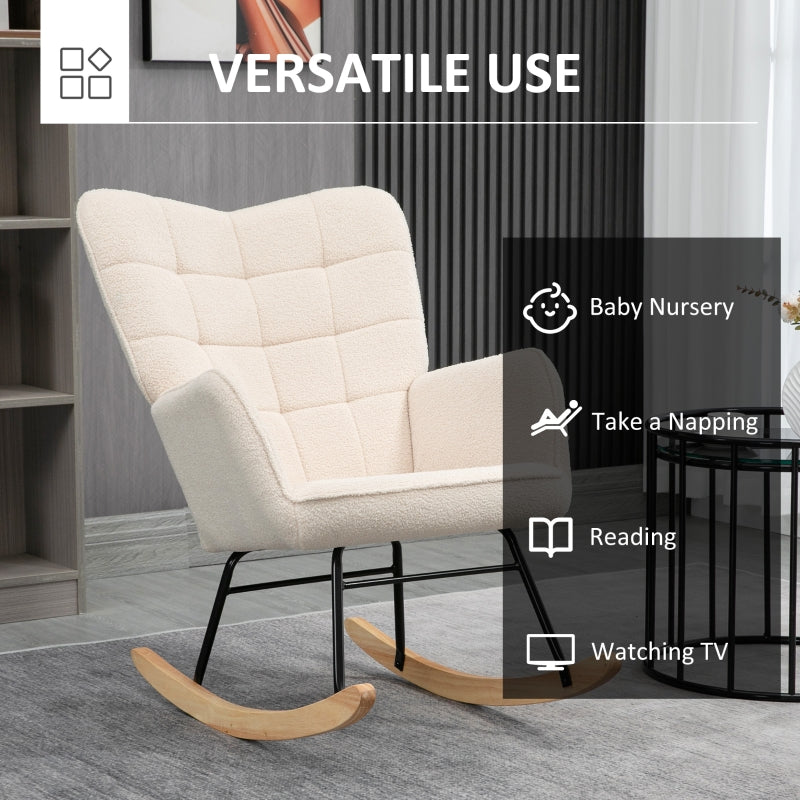 Berber Fleece Rocking Chair, Nursery Glider, Wingback, Beige
