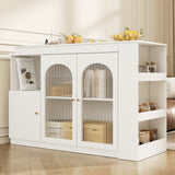 Bar Table, 360?? Rotating Dining & Storage Cabinet with Glass Door, White