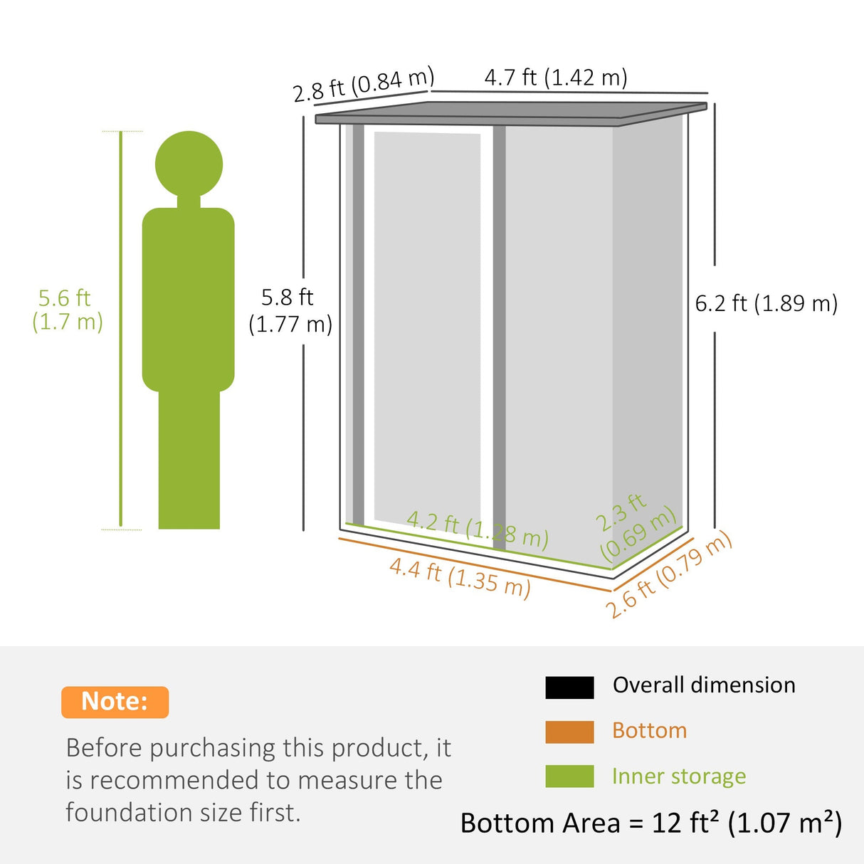 5ft x 3ft Metal Garden Storage Shed, Outdoor Tool Shed, Light Grey