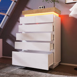 High Gloss Sideboard Cabinet with 6 Drawers - RGB LED Storage Chest of Drawers for Living Room & Bedroom, White