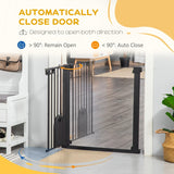 Dog Gate, Cat Flap Pet Safety Barrier, Stair Pressure Fit, Auto Close, Double Locking, Black