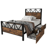 3ft Single Metal Storage Bed Frame with Drawers - Iron Bed for Adults & Teenagers