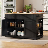 Kitchen Island with Power Strip and Wood Grain, Black