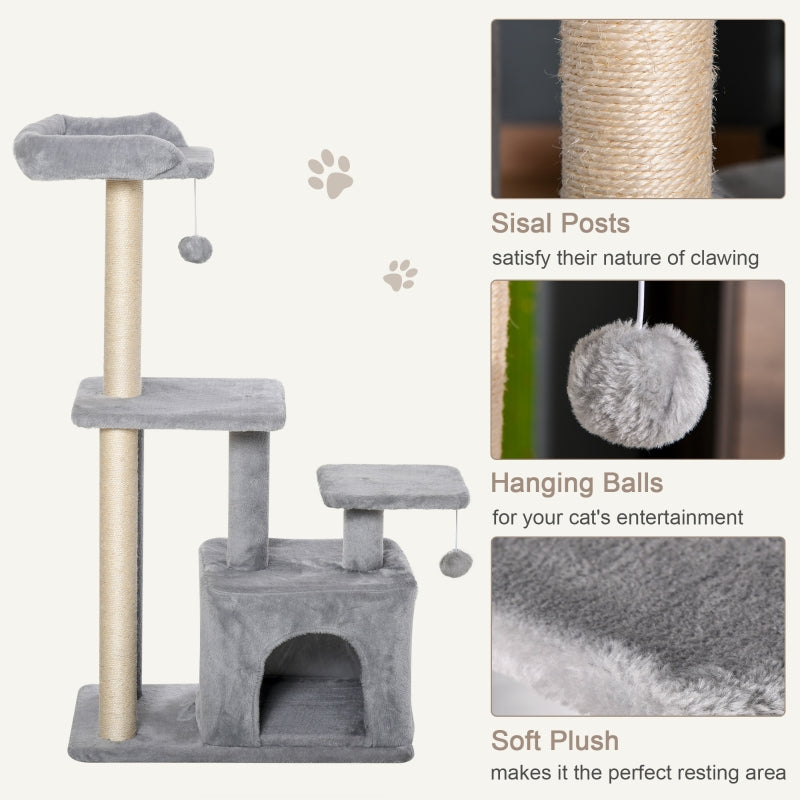 Cat Tree Tower 114cm Climbing Activity Centre Sisal Scratching Post Light Grey