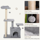 Cat Tree Tower 114cm Climbing Activity Centre Sisal Scratching Post Light Grey