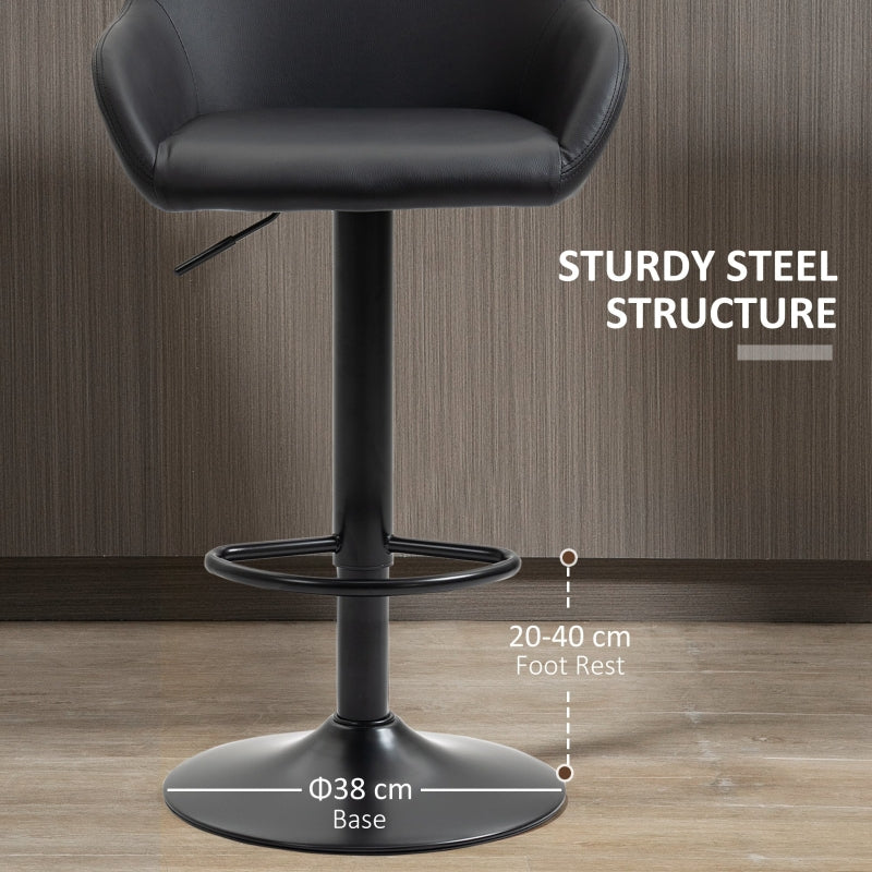 Bar Stools Set of 2, Height Adjustable Swivel with Backs and Armrests, PU Leather Black
