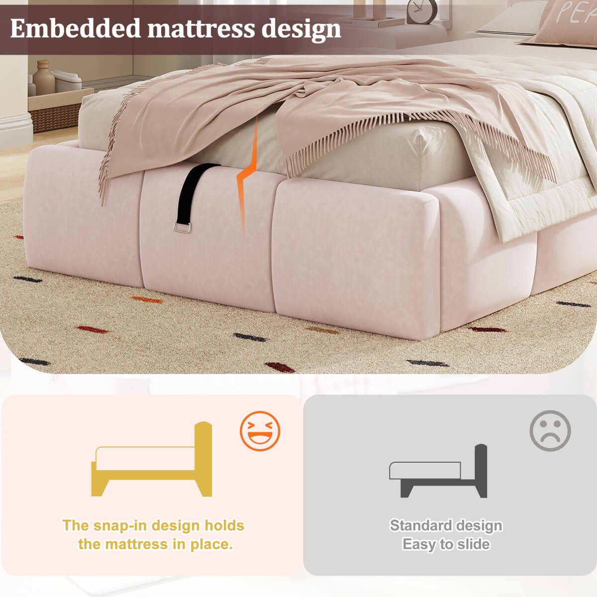 3ft Velvet Upholstered Storage Bed - Single Hydraulic Bed with Headboard, Pink