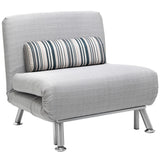 Single Sofa Bed, Foldable 1 Person Sleeper Lounge with Pillow, Grey