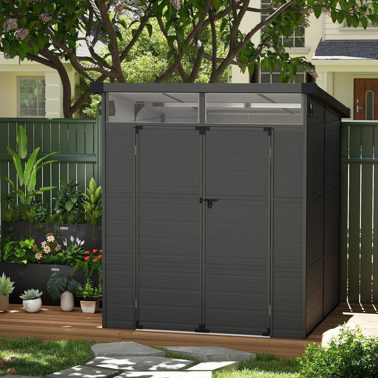 Outdoor Storage Shed 6 x 6ft with Windows and Air Vents, Dark Grey