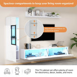 3-Piece White TV Wall Unit with LED Lights - High Gloss TV Stand, Display Cabinet and Wall Shelf for Living Room
