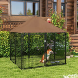 Outdoor Dog Kennel Play Pen with Canopy and Rotating Bowl