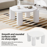 White Round Coffee Table – Modern Painted Wooden Tea Table with 4 Legs for Living Room, Bedroom or Apartment
