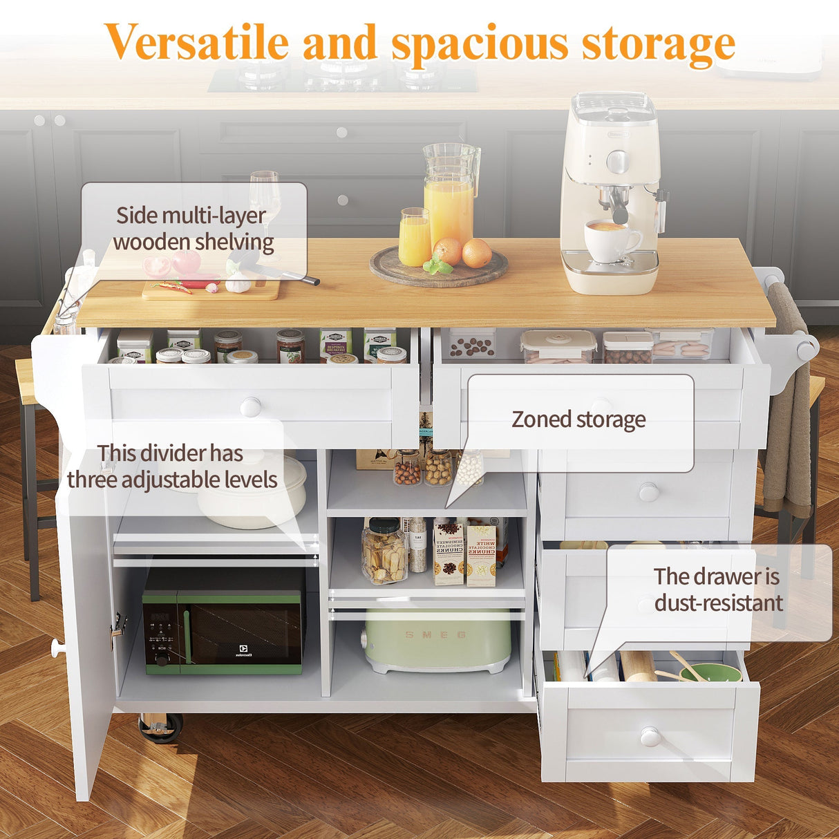 Dining Trolley Modern Simple Drawer Storage Cabinet Mobile Fixed Dual-Use White