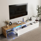 Modern LED TV Unit - High Gloss White TV Cabinet with Glass Shelves and Storage