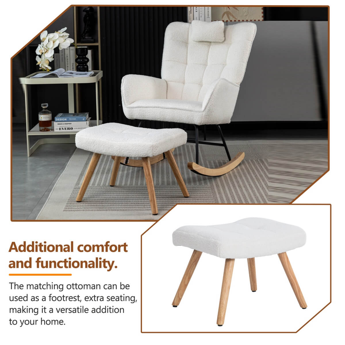 Rocking Recliner Chair - Padded Lounge Chair with Cushion for Living Room and Bedroom