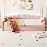 Upholstered Bed 90x190cm with RGB LED Lighting and Pull Out Trundle, Velvet, Pink
