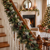 Festive PVC Christmas Garland - Pine Cones & Red Berries with Pre-Lit LED Lights