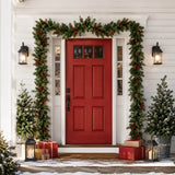 PVC Christmas Garland - Pine Cones & Red Berries with Pre-Lit LED Lights