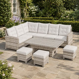 9-Seater Outdoor Corner Sofa Set - Garden Rattan Corner Sofa with Rectangular Lift-Top Table & Footstools