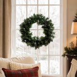 Realistic Christmas Wreath with Pine Cones - Full PVC Foliage Wreath with Pre-Lit LED Lights for Festive Door & Home Decoration