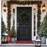 PVC & PE Evergreen Christmas Wreath with Red Berry Clusters & Pine Cones